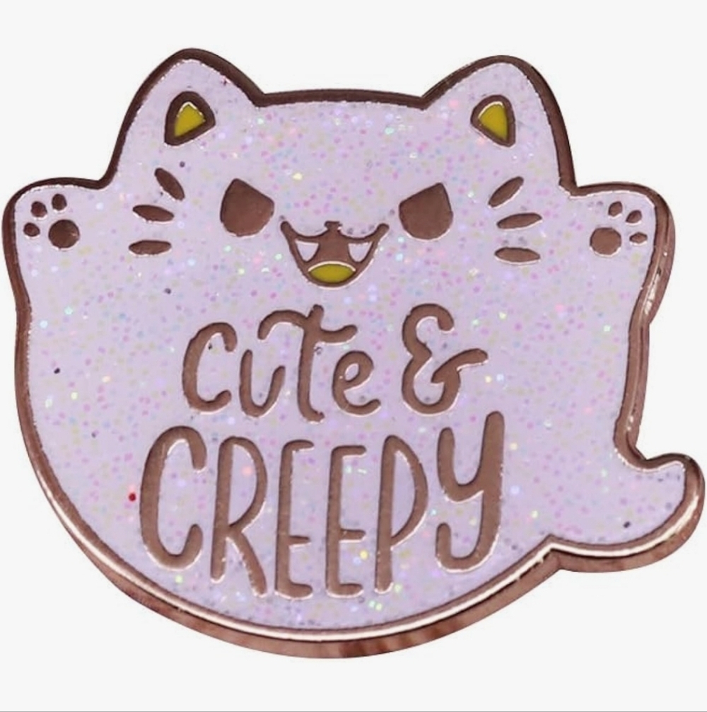 Cute & Creepy Lavender Cat Enamel Pin - Glitter Finish